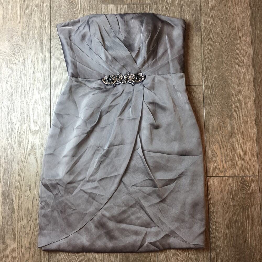 New JS Collections Grey Strapless Embellished evening bridesmaid Dress Size 12